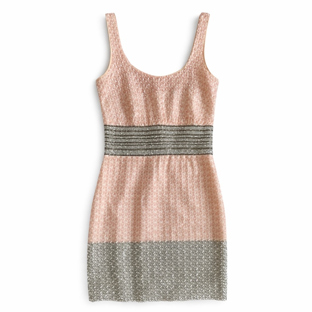 Badgley Mischka Belle Pink and Silver Sequined Cocktail Mini Dress Homecoming